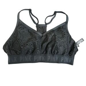 PINK by‎ Victoria's Secret Sport Black Lace Racerback Sports Bra Size S